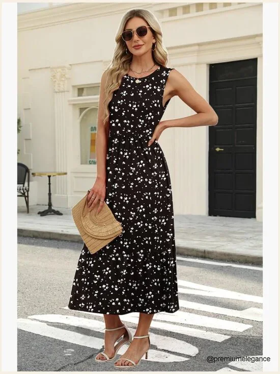 Sleeveless Maxi Dress with Pockets, A-Line Flowy Summer Casual - Picture 3 of 6
